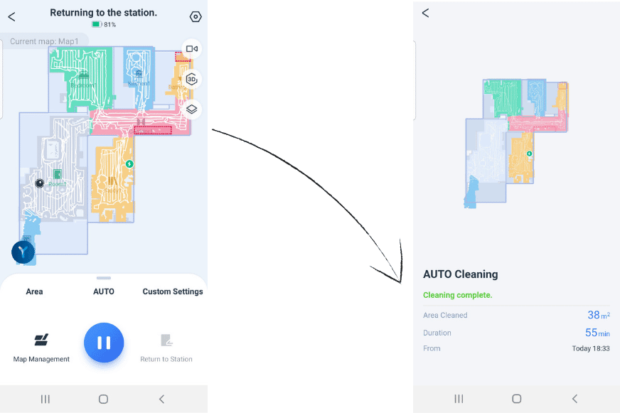 Structured navigation of the Ecovacs Deebot X1 OMNI is displayed in the App